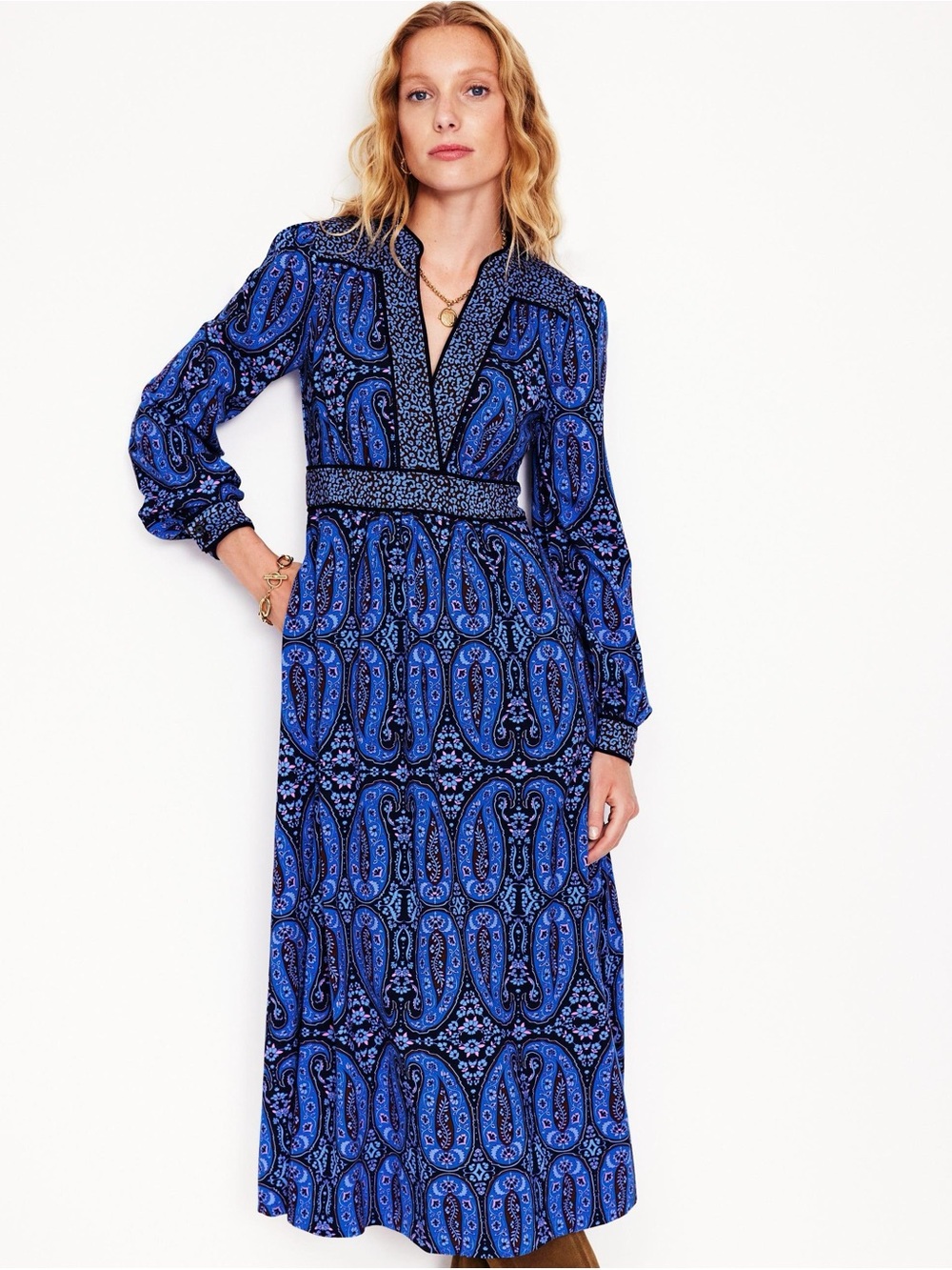 Boden Women's Hotched Ponte Dress Blue Paisley Leopard Print Dress 6R NEW